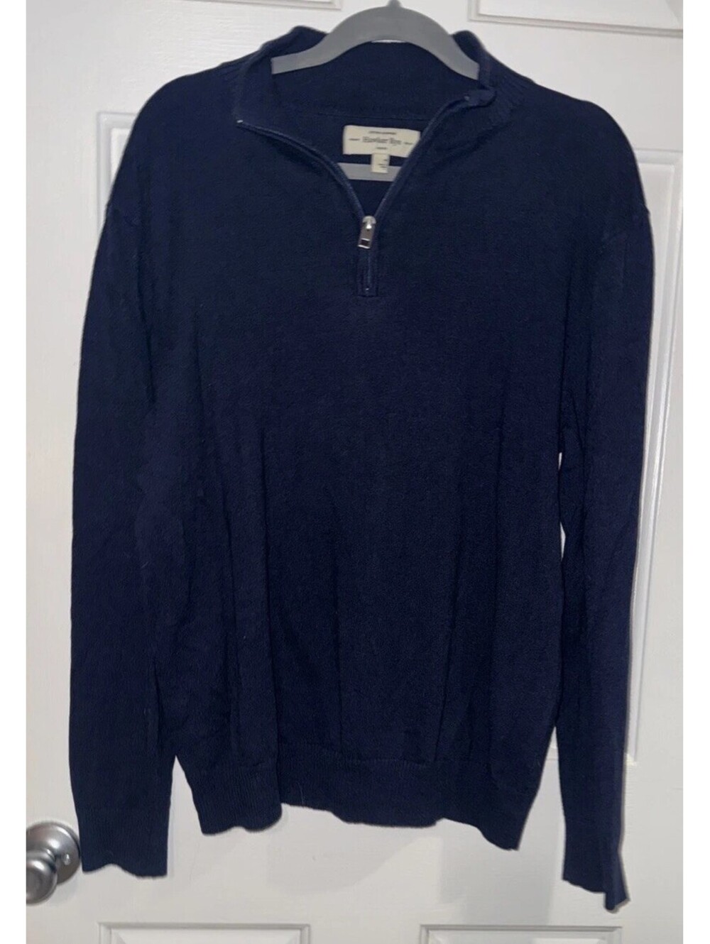 Hawker Rye Mens 1/4 Zip Pullover Cotton/Cashmere Blend Sweater Navy Blue Medium